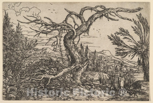 Art Print : Jonas Umbach - Landscape with a Hunter and his Dogs : Vintage Wall Art