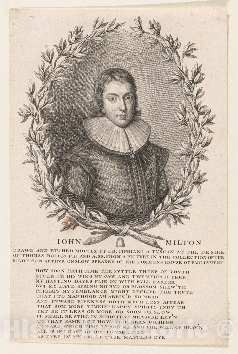 Art Print : Giovanni Battista Cipriani - John Milton 2 : Vintage Wall Art