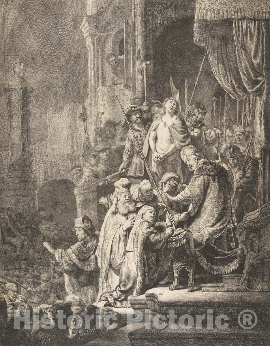 Art Print : Rembrandt (Rembrandt Van Rijn) - Christ Before Pilate: The Large Plate : Vintage Wall Art