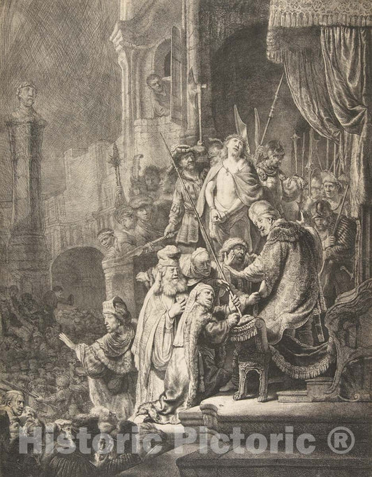 Art Print : Rembrandt (Rembrandt Van Rijn) - Christ Before Pilate: The Large Plate : Vintage Wall Art