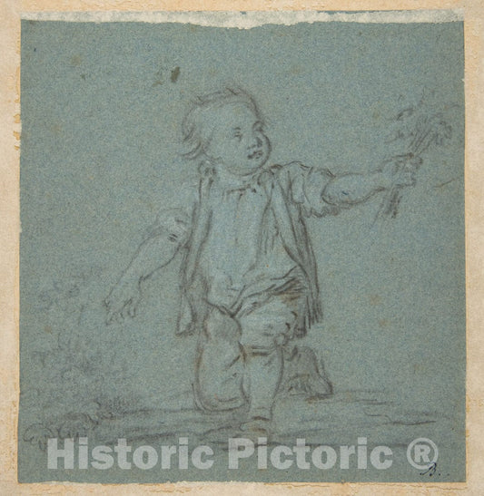Art Print : French, 18th Century - Boy Holding Flowers : Vintage Wall Art
