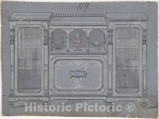 Art Print : British, 19th Century - Cabinet Design with a Porcelain Plaque : Vintage Wall Art
