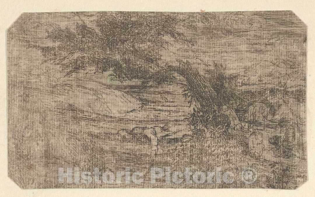 Art Print : Rodolphe Bresdin - Le Pêcheur sur le Pont (The Fisherman on The Bridge) : Vintage Wall Art