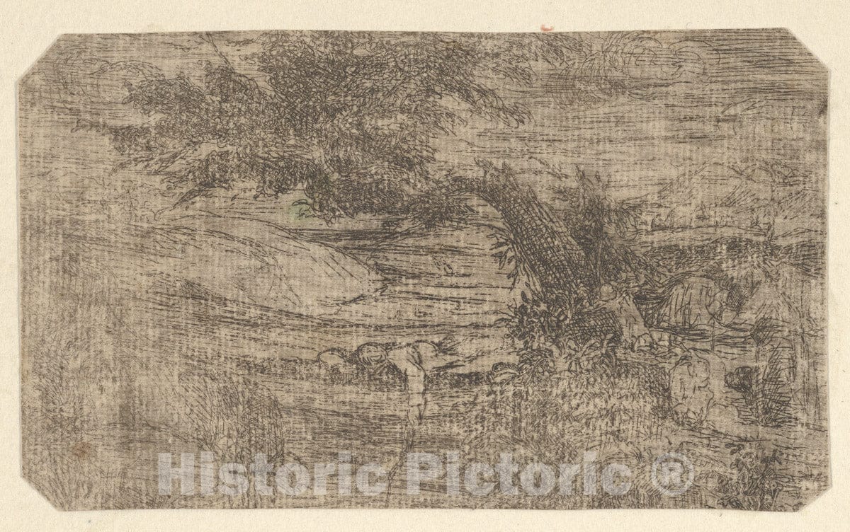 Art Print : Rodolphe Bresdin - Le Pêcheur sur le Pont (The Fisherman on The Bridge) : Vintage Wall Art