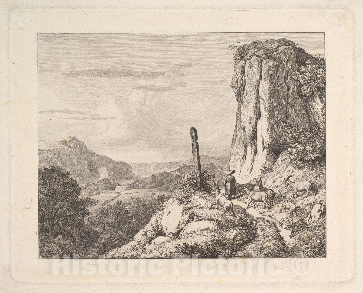 Art Print : Johann Christoph Erhard - Young Woman with Six Goats 1 : Vintage Wall Art