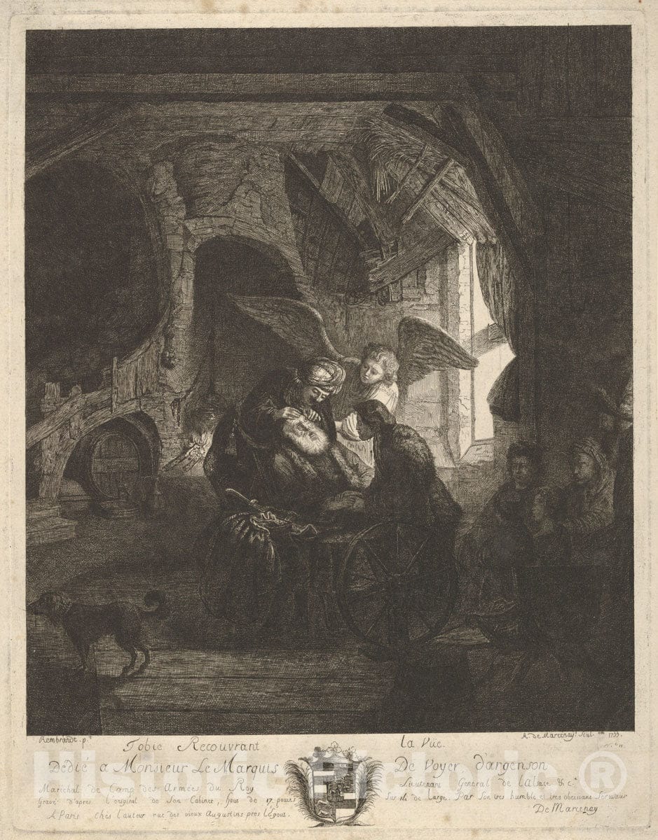 Art Print : Antoine de Marcenay de Ghuy - Tobias Returning Sight to His Father : Vintage Wall Art