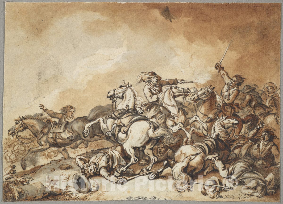 Art Print : Ferdinand Kobell - A Battle Scene 2 : Vintage Wall Art
