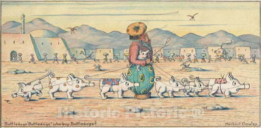 Art Print : Herbert E. Crowley - Bottledogs! Bottledogs! Who Buy Bottledogs? : Vintage Wall Art