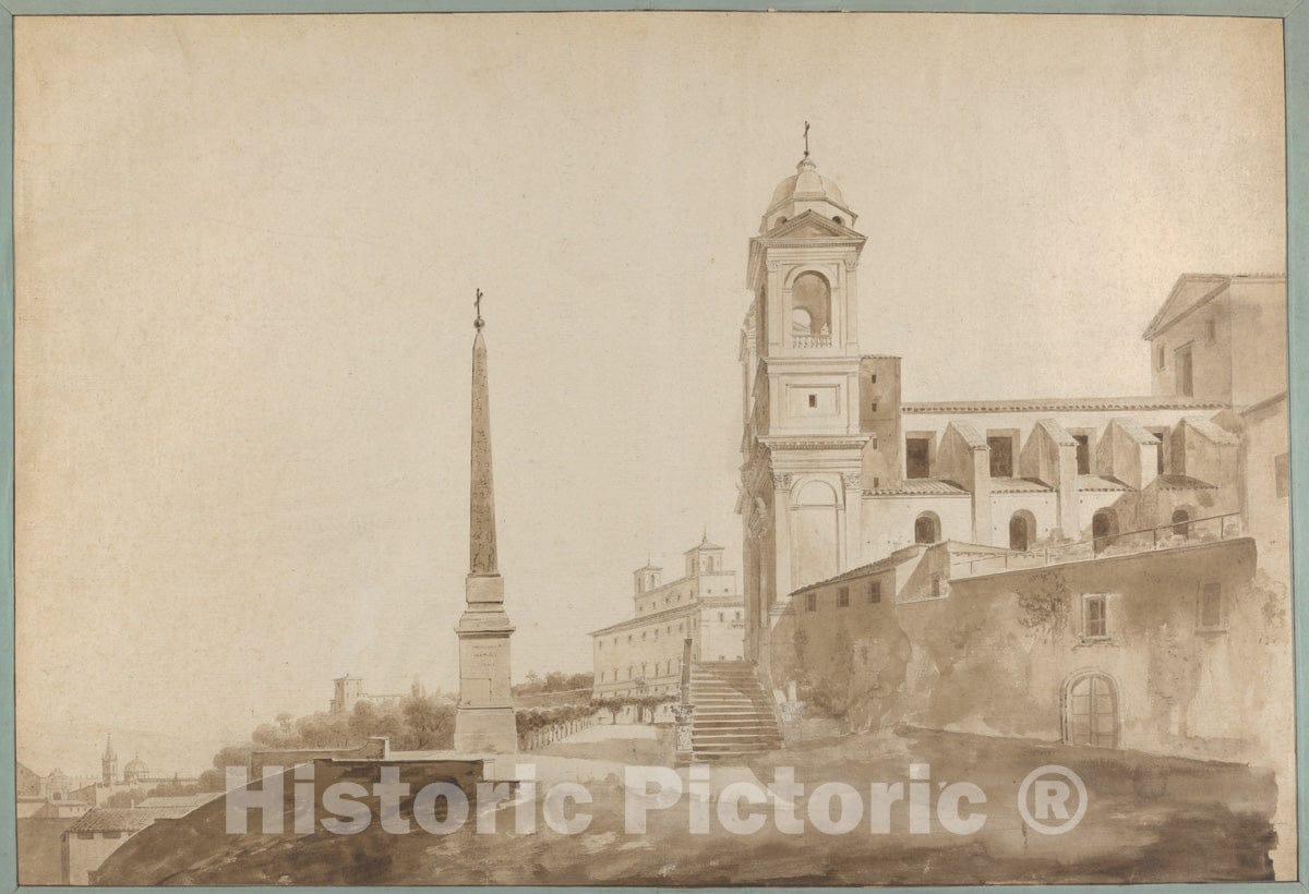 Art Print : François Marius Granet - The Church of The Trinità dei Monti and The Villa Medici, Rome : Vintage Wall Art