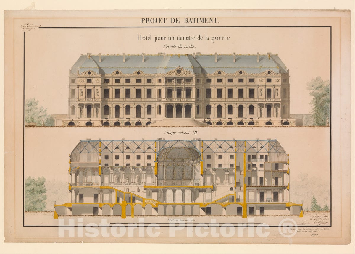 Art Print : Designed by Wagner - Project for a Headquarters of a War Ministry : Vintage Wall Art