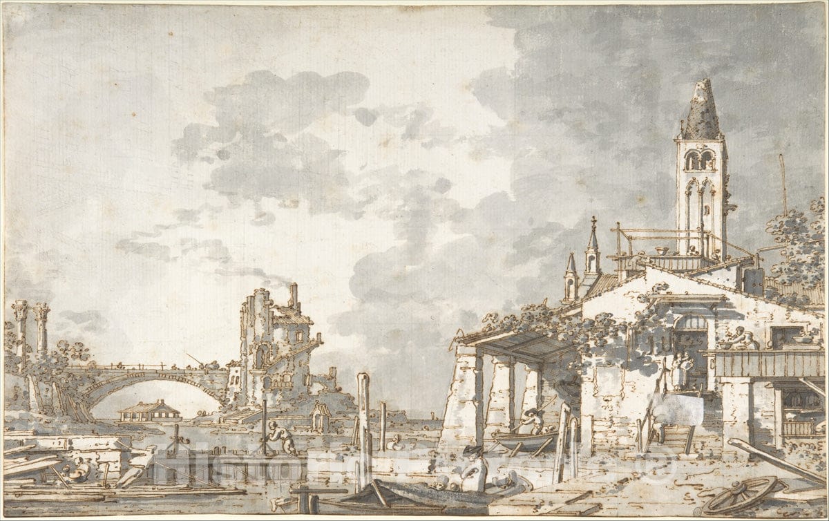 Art Print : Canaletto (Giovanni Antonio Canal) - Lagoon Capriccio (Recto)