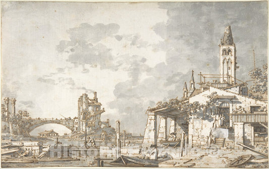 Art Print : Canaletto (Giovanni Antonio Canal) - Lagoon Capriccio (Recto)
