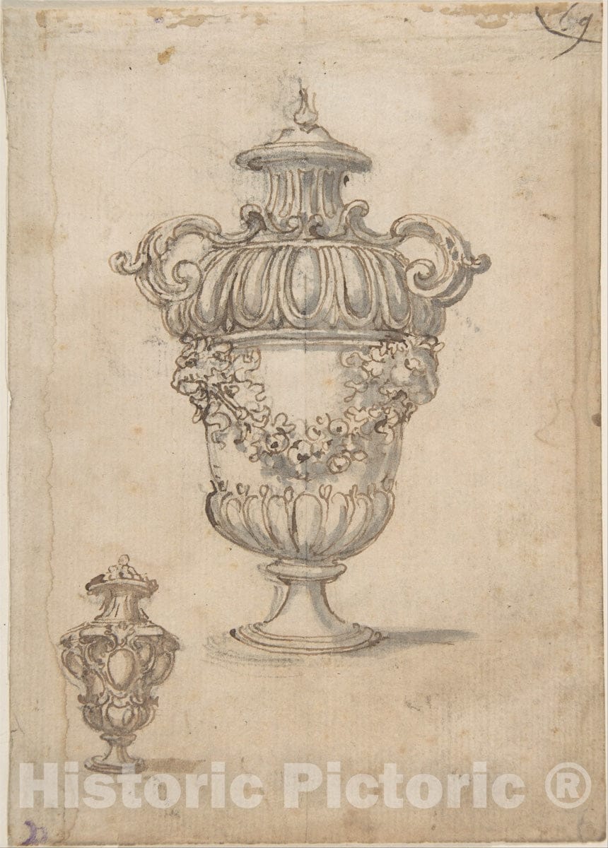 Art Print : Giovanni Battista Foggini - Two Designs for Vases (Recto)
