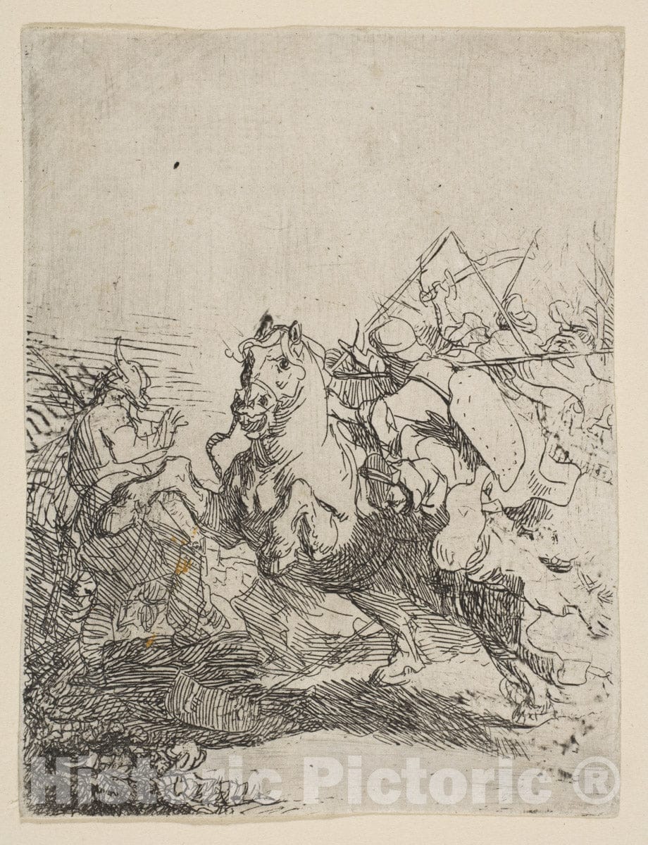Art Print : Rembrandt (Rembrandt Van Rijn) - A Cavalry Fight : Vintage Wall Art
