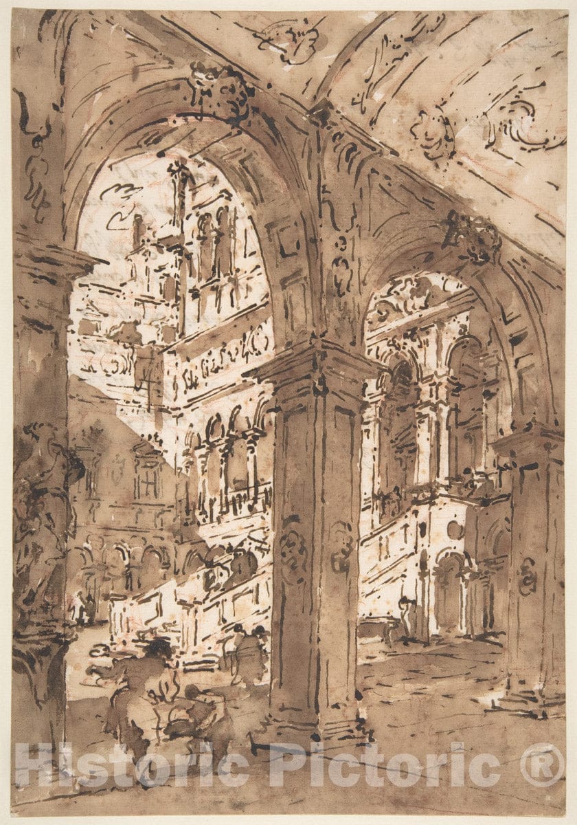 Art Print : Francesco Guardi - Architectural Capriccio: Courtyard of a Palace 2 : Vintage Wall Art