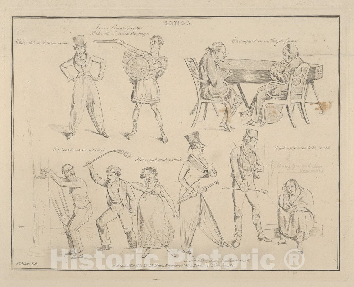 Art Print : Henry Thomas Alken - Songs:What's This Dull Town to me. : Vintage Wall Art