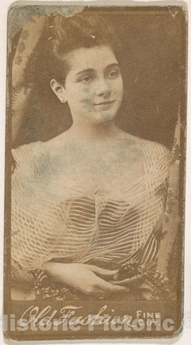 Photo Print : Actress Wearing Striped Blouse, from The Actresses Series (N664) Promoting Old Fashion Fine Cut Tobacco : Vintage Wall Art