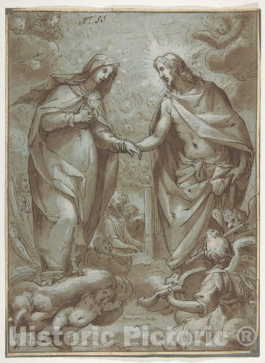 Art Print : Giovanni Battista Paggi - Christ Receiving The Virgin into Heaven : Vintage Wall Art