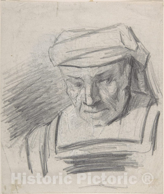 Art Print : Félicien Rops - Head of a Figure Wearing a Turban : Vintage Wall Art