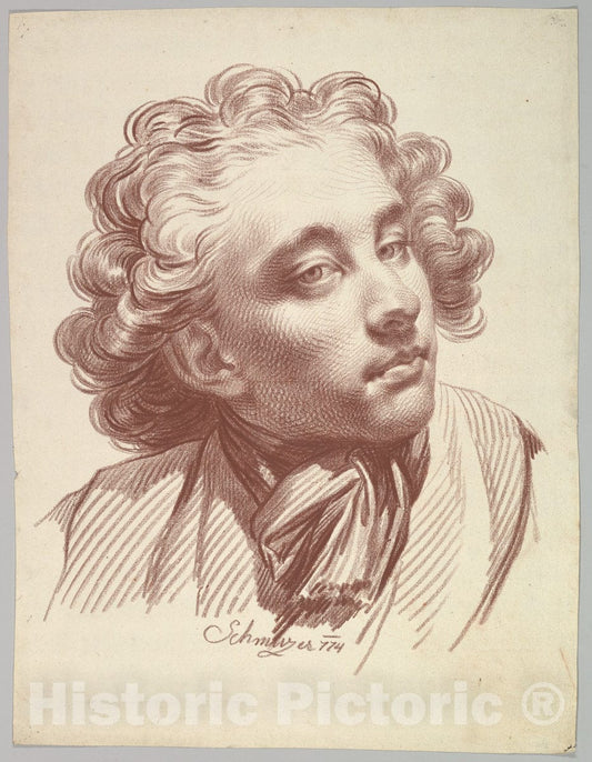 Art Print : Jakob Matthias Schmutzer - Head of a Young Man Looking Right : Vintage Wall Art