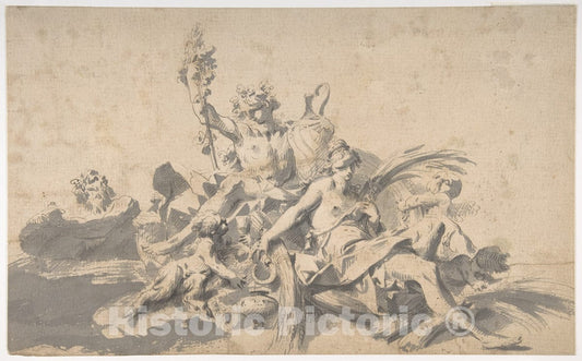 Art Print : Sebastiano Galeotti - Bacchus and Ceres Attended by Putti and a Marine Deity : Vintage Wall Art