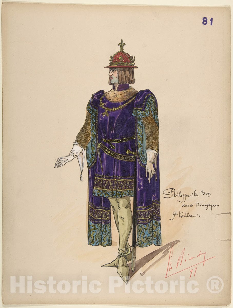 Art Print : Charles Bianchini - Philip The Good, Duke of Burgundy; Costume Design for Jeanne d'Arc by The Paris Opera : Vintage Wall Art