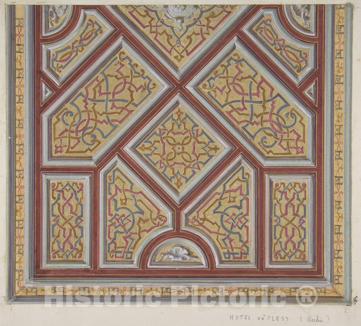 Art Print : Jules-Edmond-Charles Lachaise - Design for Ceiling Decoration in The Hôtel de Pless, Berlin : Vintage Wall Art