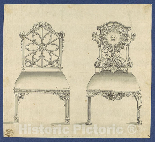 Art Print : Thomas Chippendale - Gothick Gothic Chairs, in Chippendale Drawings, Vol. I 1 : Vintage Wall Art