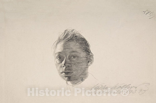 Art Print : Käthe Kollwitz - Self-Portrait, Turned Slightly to The Left : Vintage Wall Art