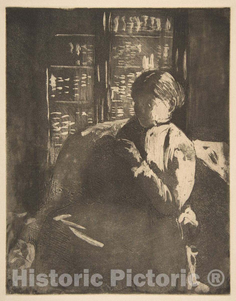 Art Print : Mary Cassatt - Knitting in The Library : Vintage Wall Art