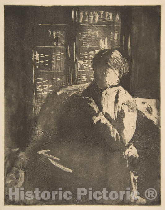 Art Print : Mary Cassatt - Knitting in The Library : Vintage Wall Art