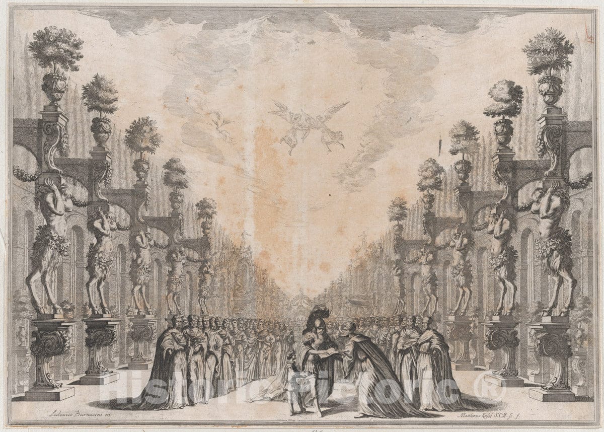 Art Print : Three Men at Center, an Old Man who Holding Out an Open Book - Artist: Mathaus Kusel - Created: 1674 : Vintage Wall Art