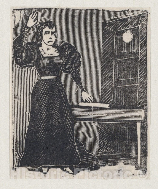 Art Print : José Guadalupe Posada - A Woman in a Prison Raising one with one Hand on a Book and The Other Raised : Vintage Wall Art