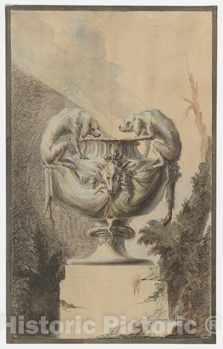 Art Print : Paul Egell - Design for a Garden Vase with Hunting Theme : Vintage Wall Art