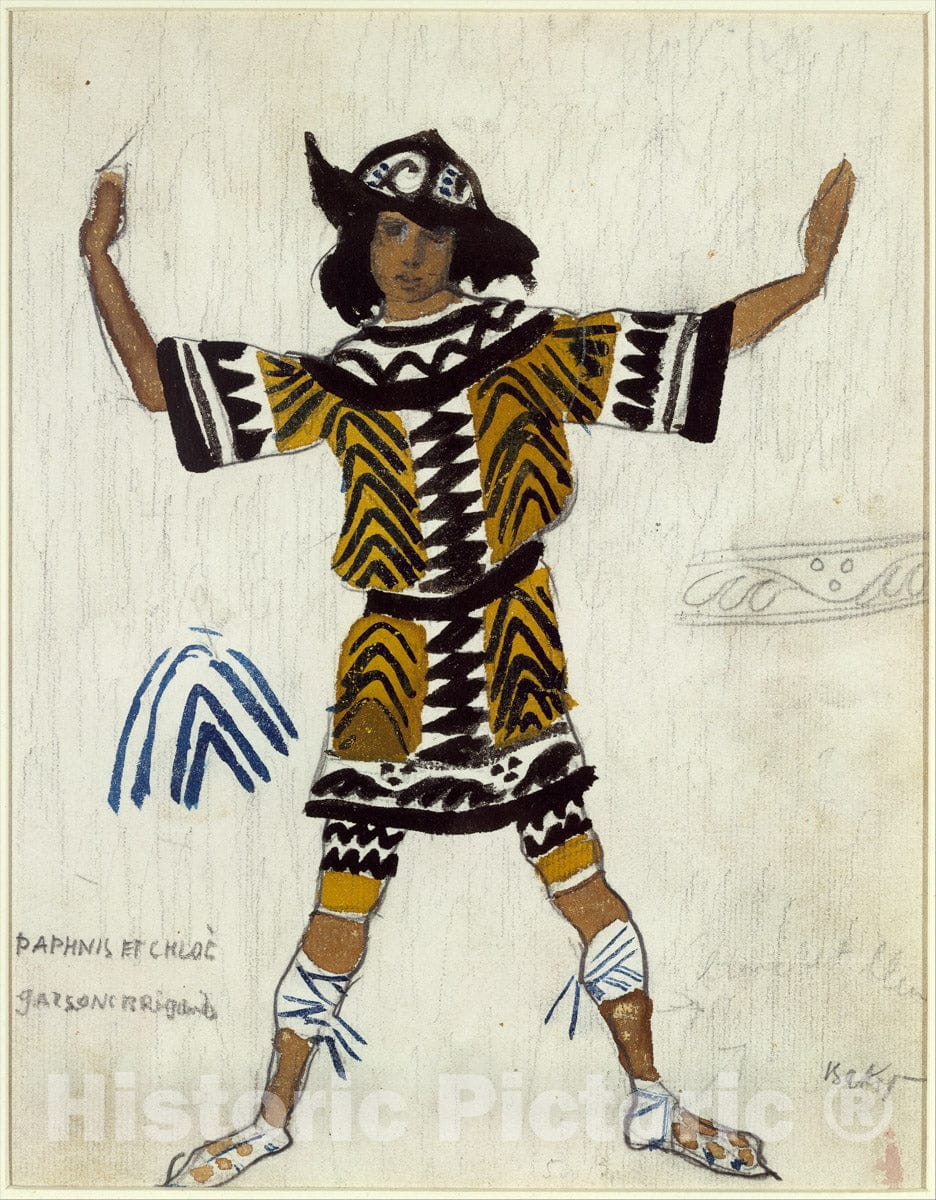 Art Print : Léon Bakst - Costume Design for a Brigand Boy in The Ballet 'Daphnis and Chloé', Performed at The Théâtre du Châtelet in Paris, 1912 : Vintage Wall Art