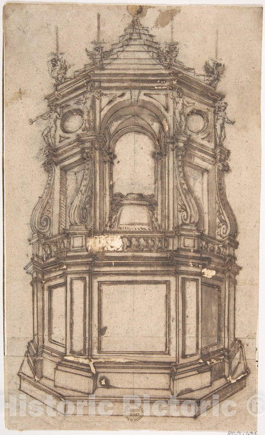 Art Print : Italian, Roman-Bolognese, 17th Century - Catafalque for a Cardinal : Vintage Wall Art