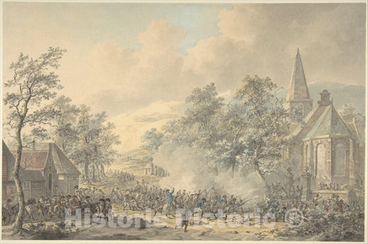 Art Print : Dirk Langendijk - Battle Scene with Church at Right : Vintage Wall Art