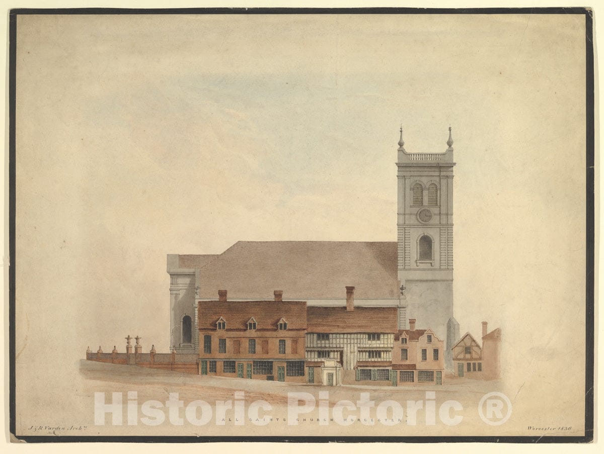 Art Print : Richard Varden - All Saints Church, Worcester : Vintage Wall Art