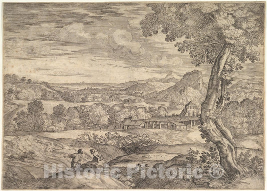 Art Print : Landscape with a Brick Factory in The Middle Ground - Artist: Giovanni Francesco Grimaldi - Created: c1625 : Vintage Wall Art