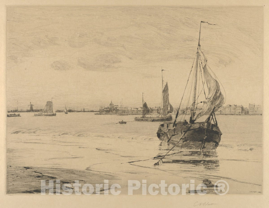 Art Print : Charles Adams Platt - A Breezy Day at Dordrecht : Vintage Wall Art