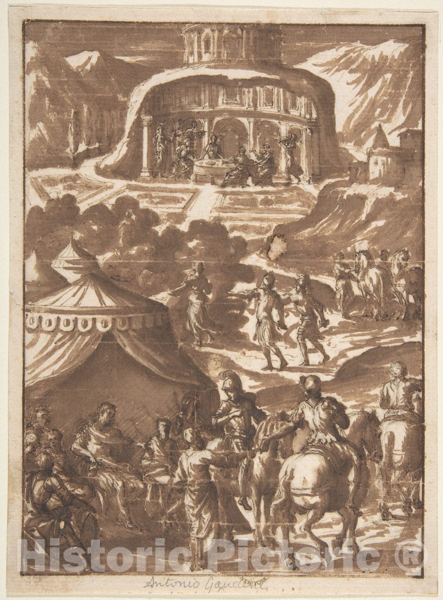 Art Print : Antonio Gandini - Alexander in His Tent (?) : Vintage Wall Art