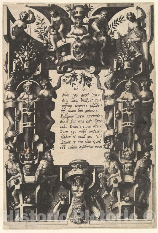 Art Print : Cartouche from Veelderleij niewe inventien Van antijckesche - Artist: Johannes Van Doetecum The Elder - Created: 1557 : Vintage Wall Art