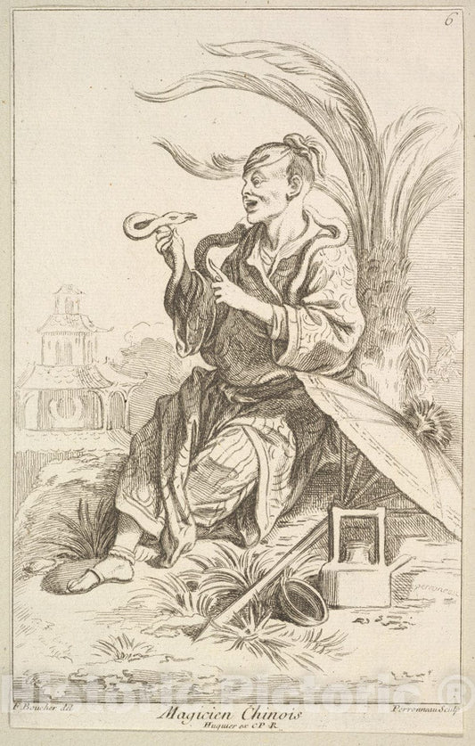 Art Print : Jean-Baptiste Perronneau - Chinese Magician : Vintage Wall Art