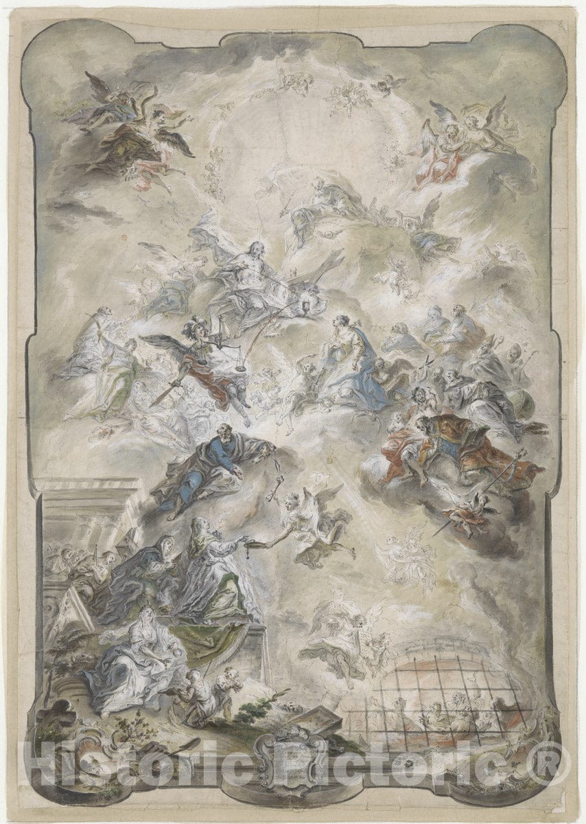 Art Print : Johann Baptist Enderle - The Virgin and Saints Interceding Before Christ for The Souls of The Lost : Vintage Wall Art