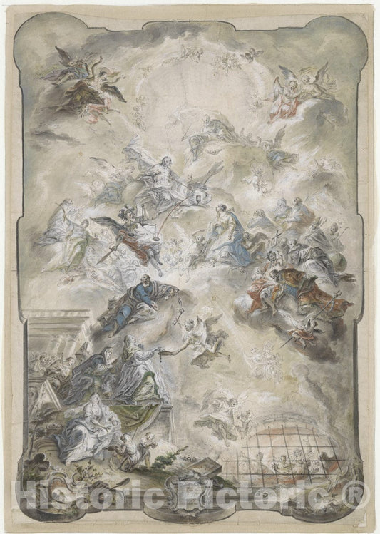 Art Print : Johann Baptist Enderle - The Virgin and Saints Interceding Before Christ for The Souls of The Lost : Vintage Wall Art