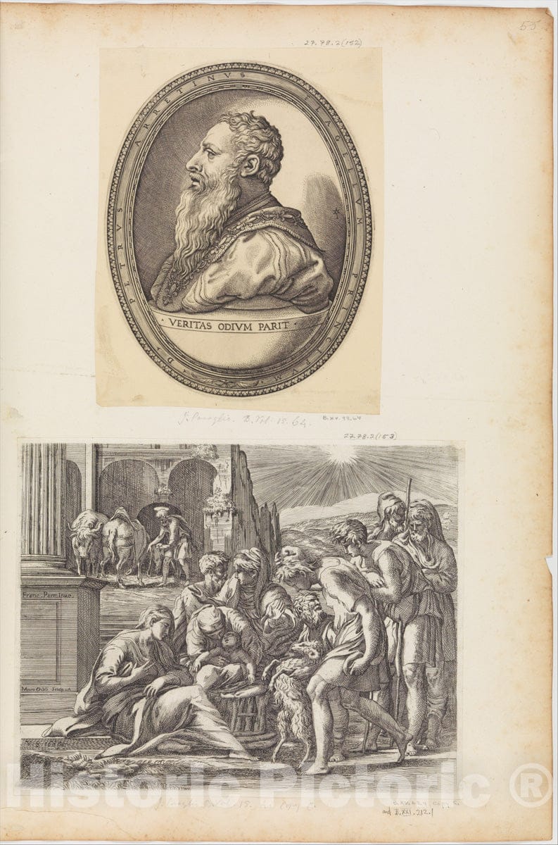 Art Print : Etched by Giovanni Jacopo Caraglio - The Adoration of The Shepherds : Vintage Wall Art
