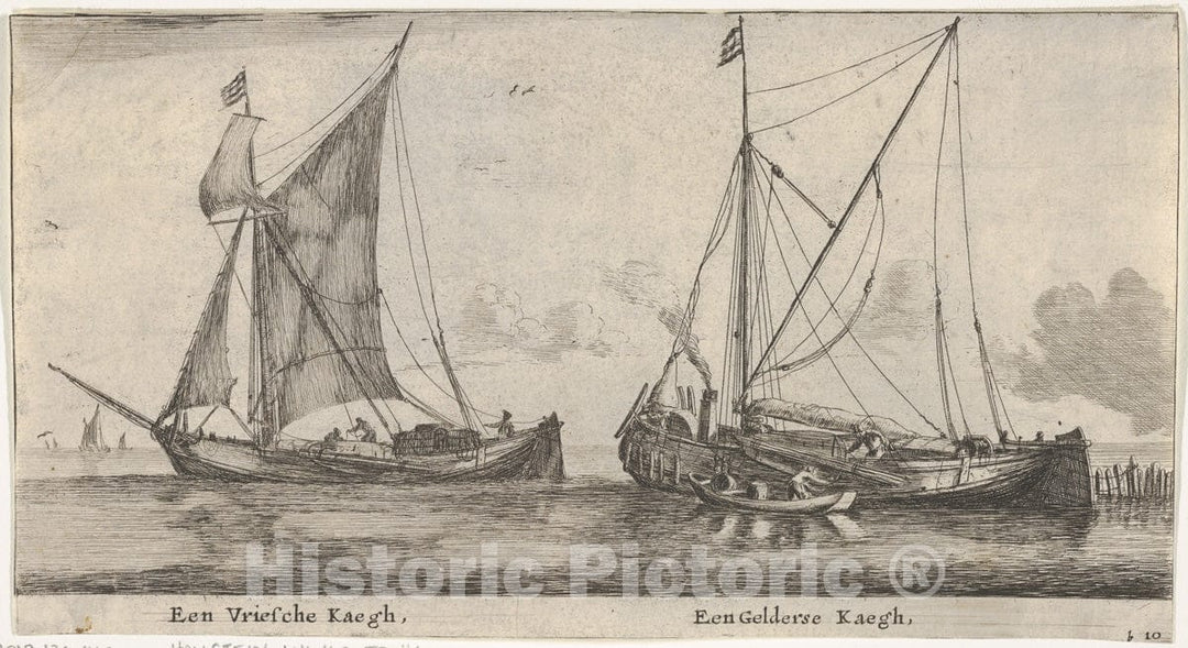 Art Print : Reinier Nooms, Called Zeeman - A Friesland Ketch and a Gelderse Keth, from Various Ships and Views of Amsterdam, Part II : Vintage Wall Art