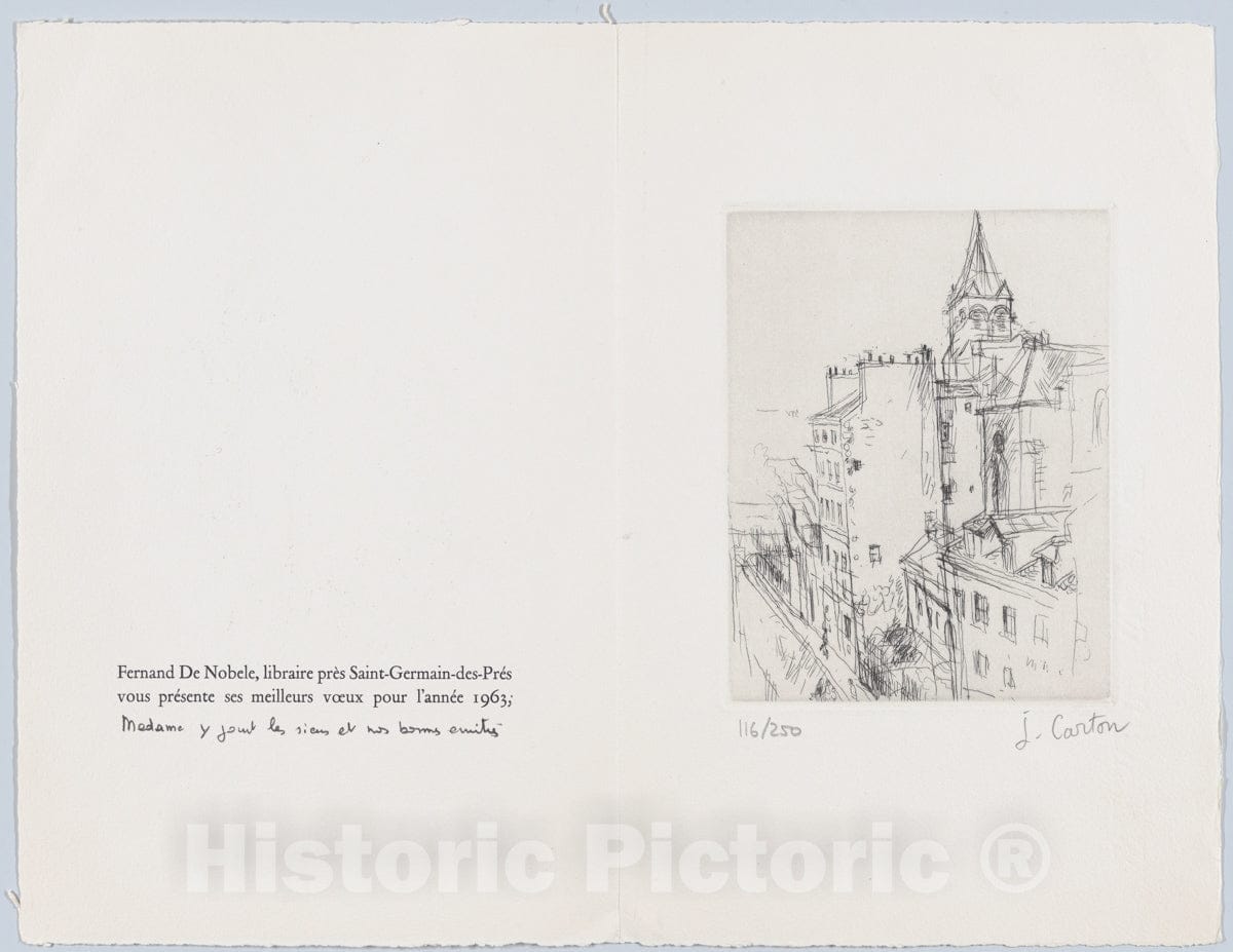 Art Print : Jean-Maurice Carton - New Year Greeting Card with View of Paris : Vintage Wall Art