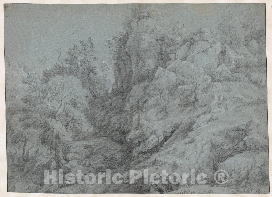 Art Print : Raphael Lamar West - A Wooded and Rocky Landscape : Vintage Wall Art