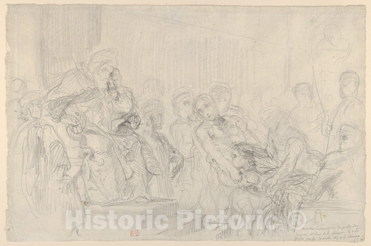 Art Print : Eugène Delacroix - Jacopo Brought Before His Father, The Doge: Study for The Two Foscari : Vintage Wall Art